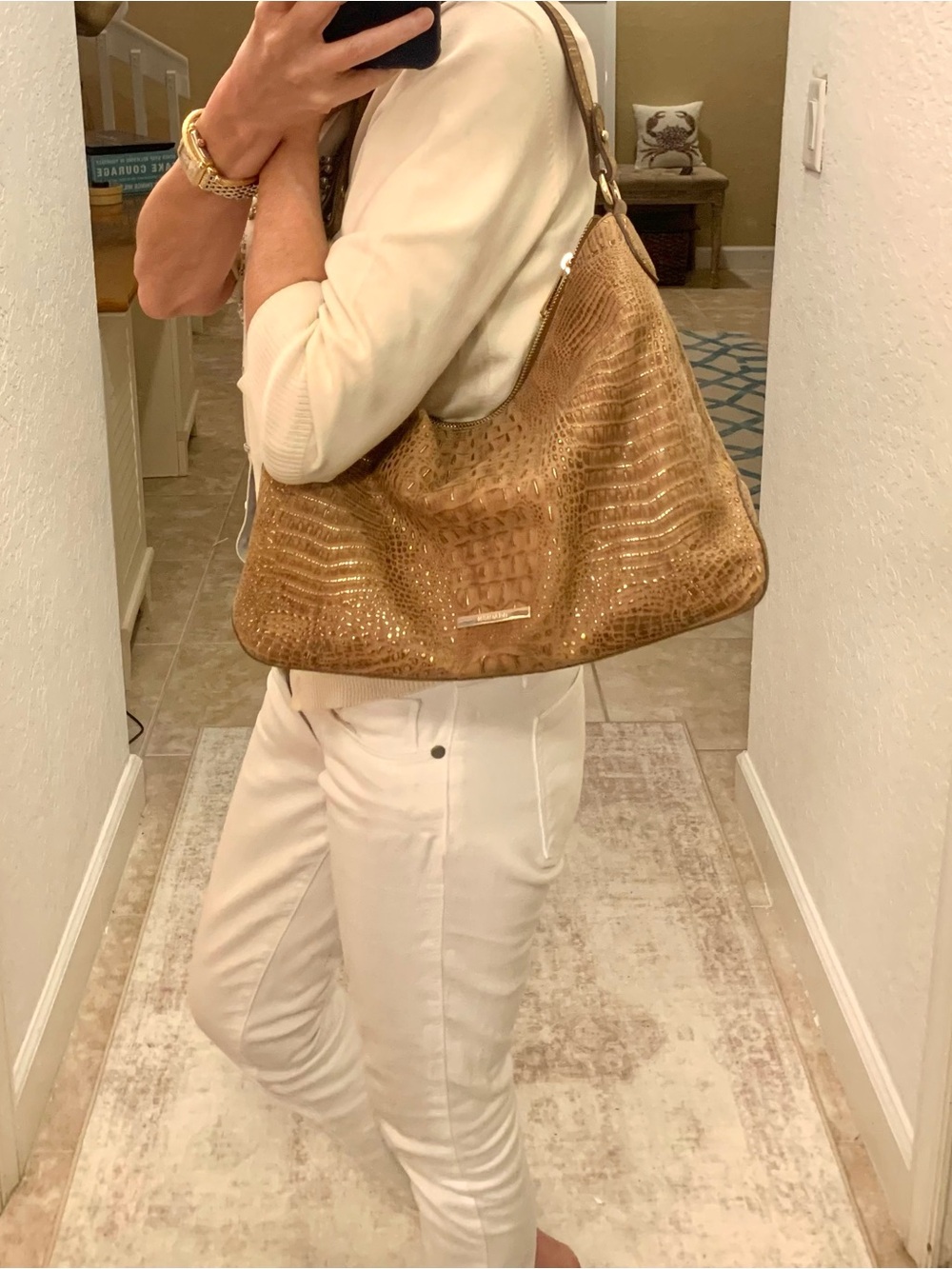 Brahmin Brown Croc-Embossed Shoulder Bag Gold accents - Picture 7 of 13
